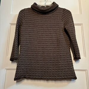 Talbots Brown Cowl Neck 3/4 Sleeve Sweater Geometric Pure Merino Wool